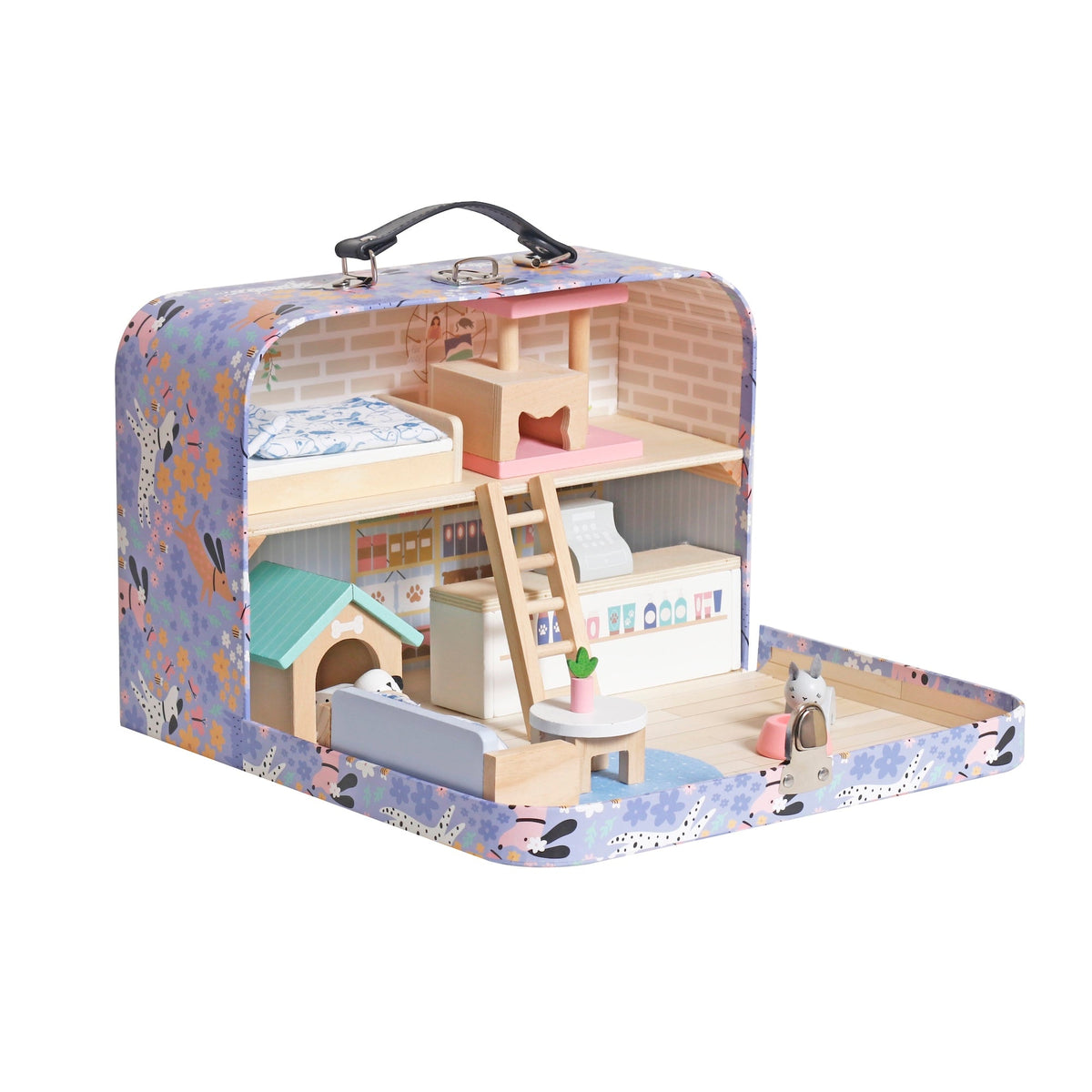 Casa de Muñecas de Mascotas Portátil de 19 Piezas W06A650