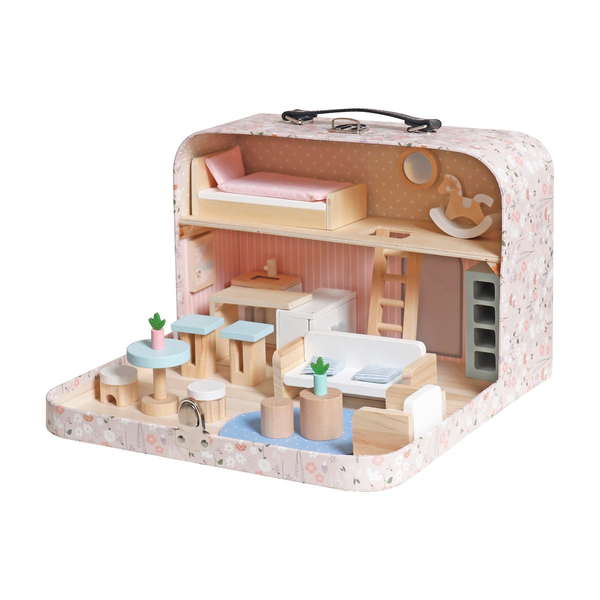 Casa de Muñecas Portátil de Madera Juguete Montessori (Maletín - Modelo 2) W06A651