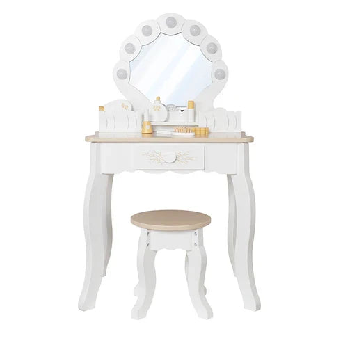 Tocador de Madera Juguete Montessori con Luz y Banco W08H222