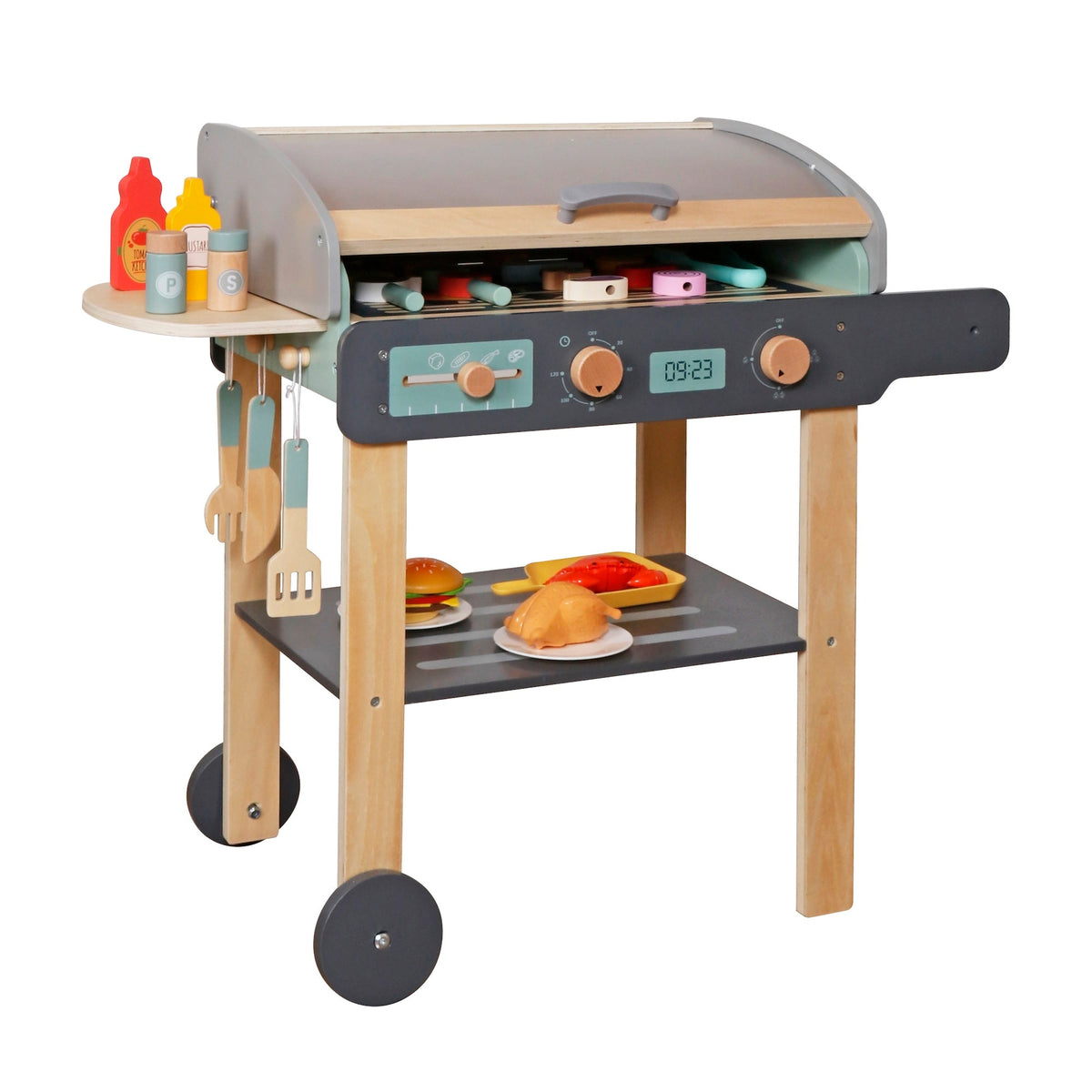 Parrilla BBQ de Madera Juguete Montessori con Accesorios W10D879
