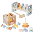 Set Montessori 3 en 1: Cubo de Formas, Apilador Arcoíris y Banco de Martillo W12D757