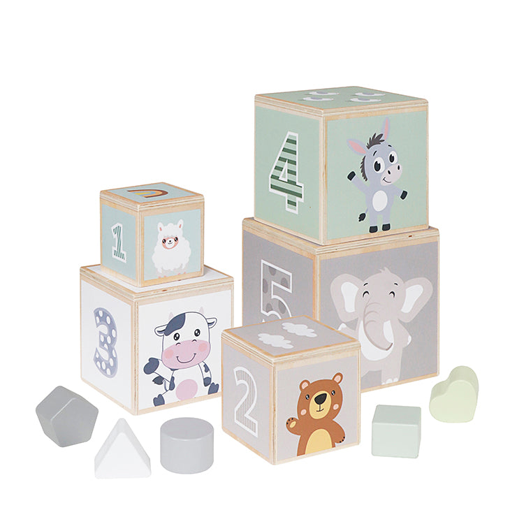 Torre de Apilamiento de Cubos de Madera Montessori W13D486