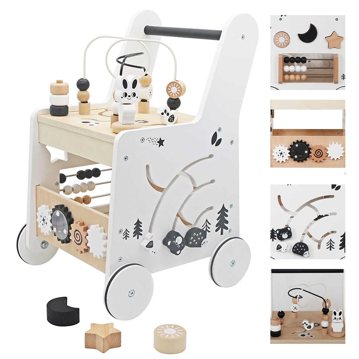 Andador de Madera Juguete Montessori con Laberinto de Cuentas W16E248